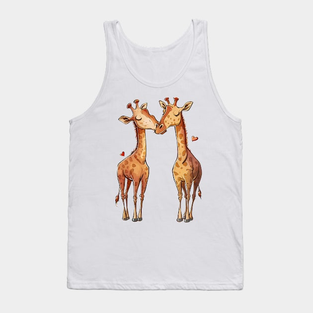 Valentine Cartoon Giraffe Couple Tank Top by Chromatic Fusion Studio